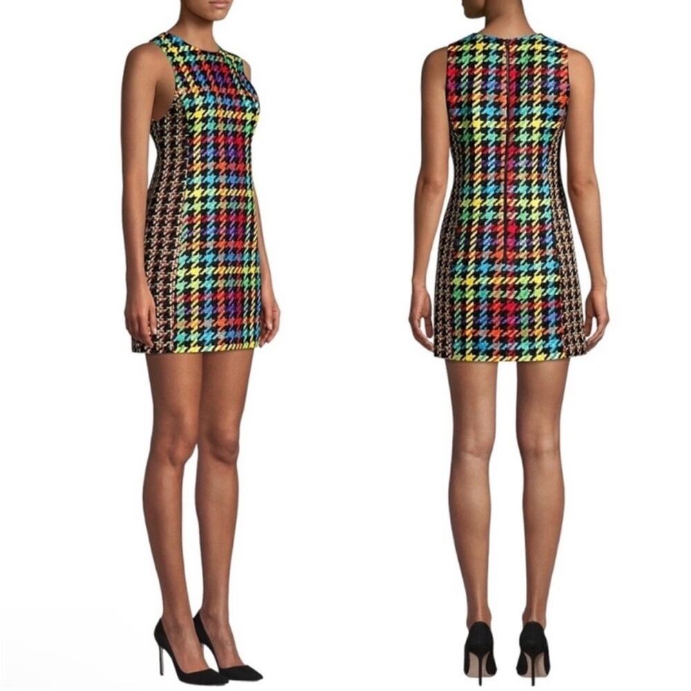 Multicolor Houndstooth Sleeveless Shift Dress